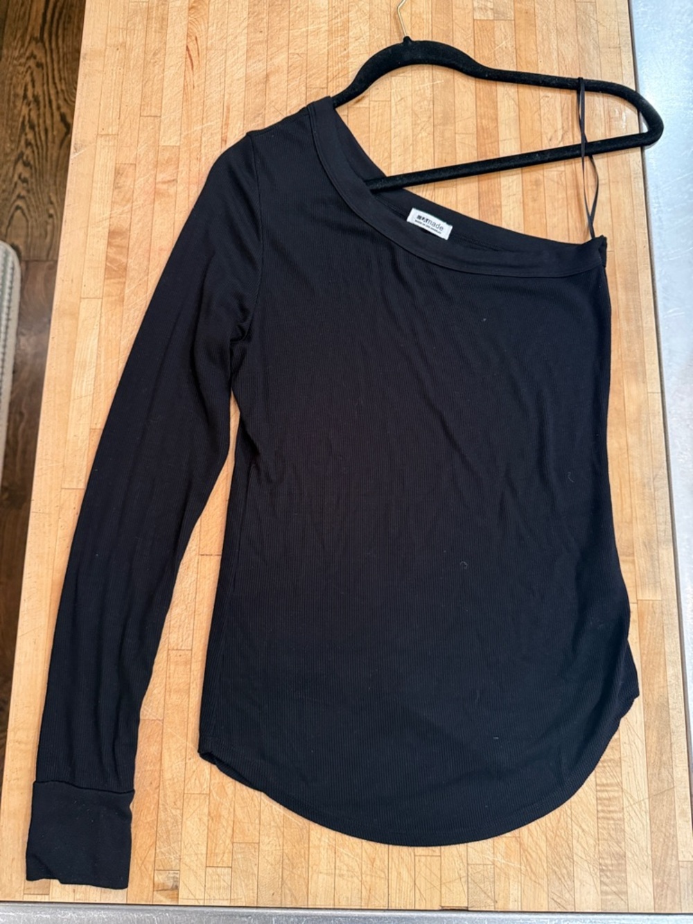 LAmade Black ribbed One-Shoulder Long Sleeve Tee